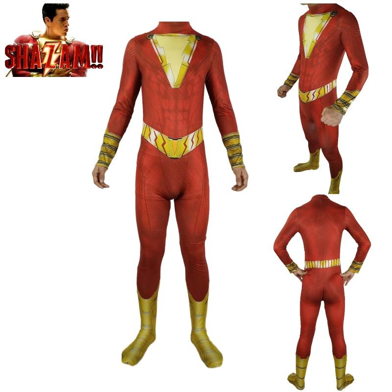 Golden Thunder Shazam Bodysuit Halloween Costume For Kids And Adults