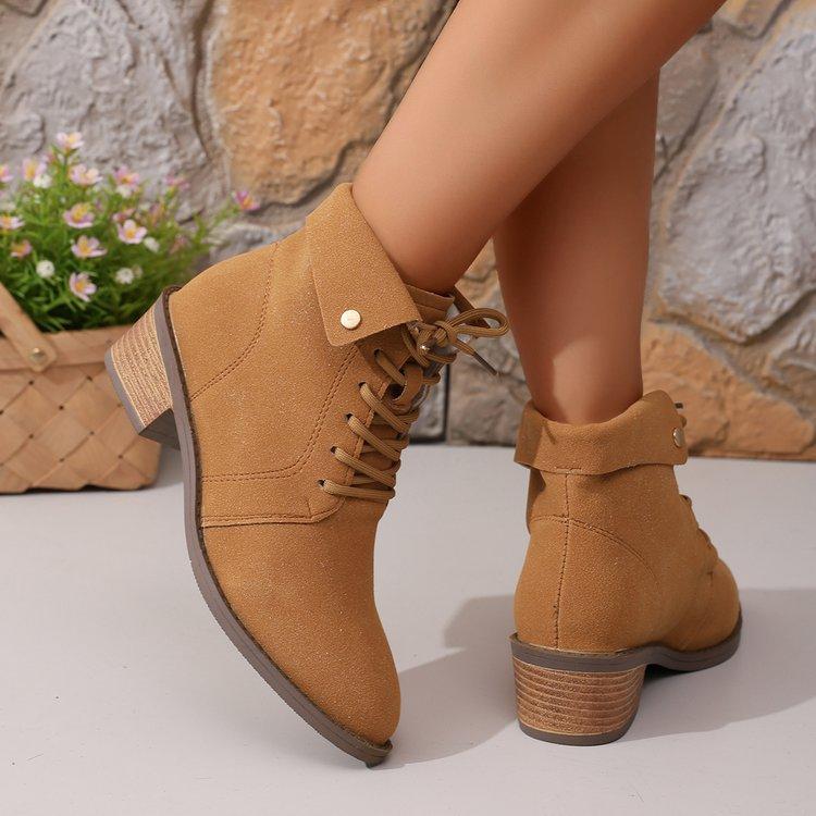 

22 Martin boots medium thick heel lace-up short boots autumn new temperament beautiful Martin boots 35 коричневый