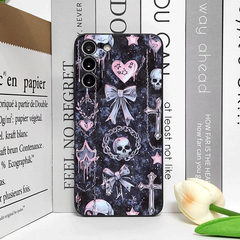 Vintage Gothic Pink Bow Skull Cross Pattern Phone Case for OPPO Reno 13 12 F 11 10 Pro Plus A98 A74 Find X8 X5 X3 Lite 5G Cover
