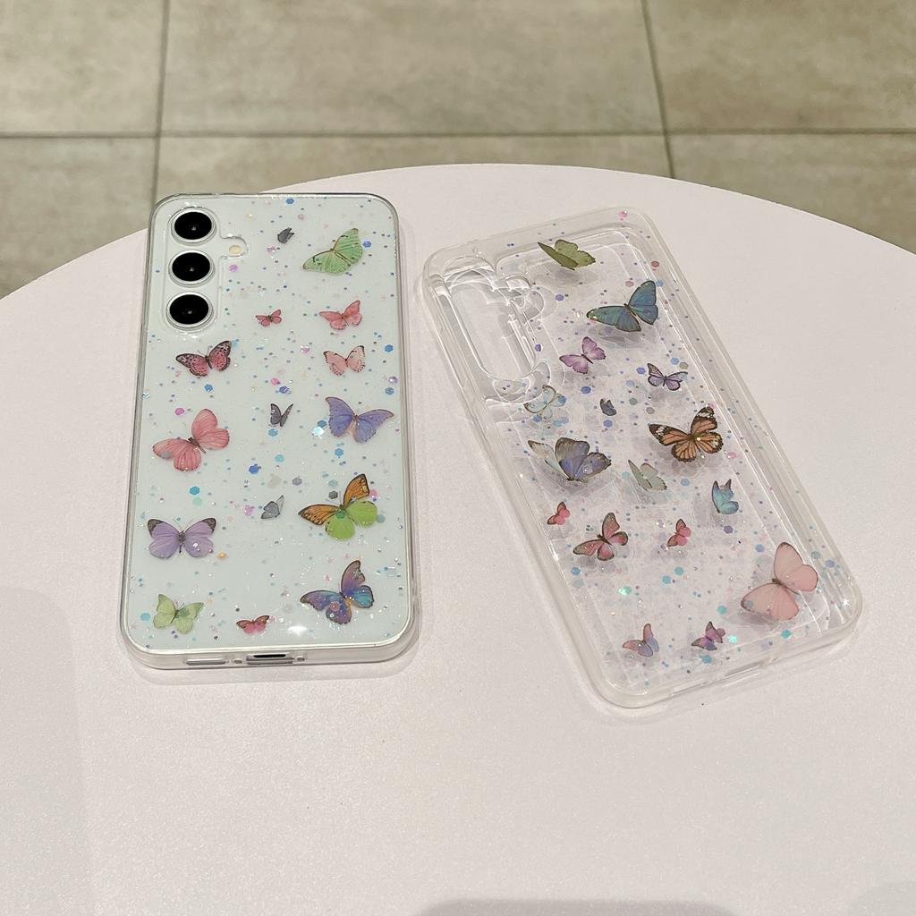 For Samsung Galaxy A55 5G Case Anti Drop TPU Phone Back Cover Epoxy Glitter Butterfly