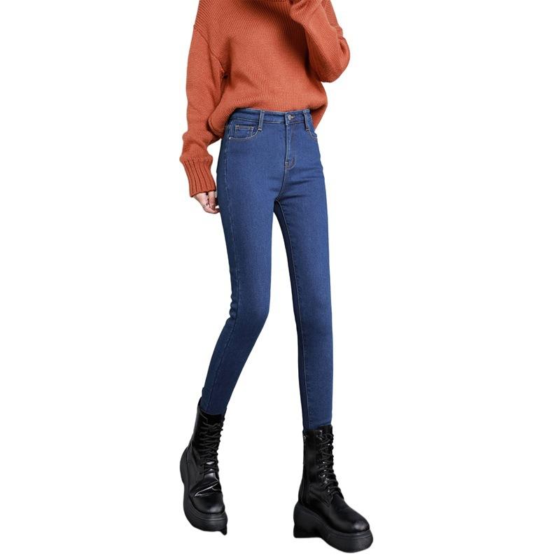 Damen Thermo Jeans Winter Schnee Warm Verdickt Fleece Stretch Skinny Bleistifthose Mode Koreanisch Slim Fit Samt Plüschhose