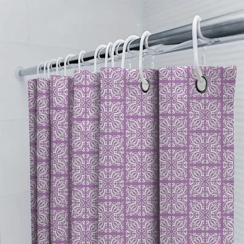 Vintage Blumen Badematte Duschvorhang: Lila-Weiß gemustertes Stoff für Badezimmerdekoration Weiches wasserdichtes Material Einheitsgröße