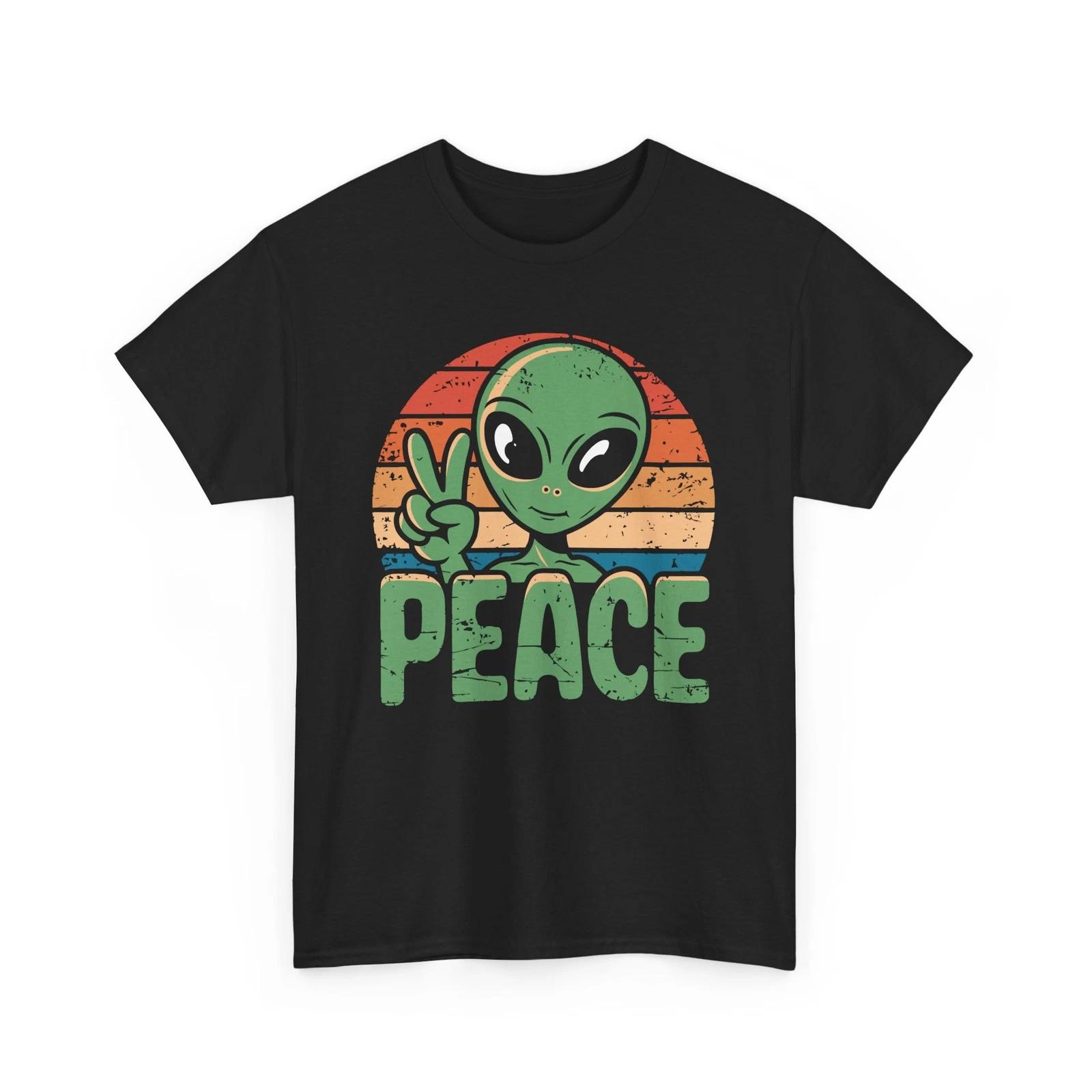 Groovy Peace & Love T-Shirt | Alien UFO Peace Sign Retro T-Shirt | Flower Power 3XL