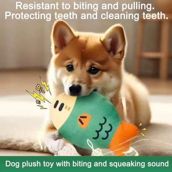 Dog Plush Fish Toy Squeaky Interactive Dog Chew Toy Stuffed Fish Teeth Cleaning Toy for Puppies Teething Anxiety Relief