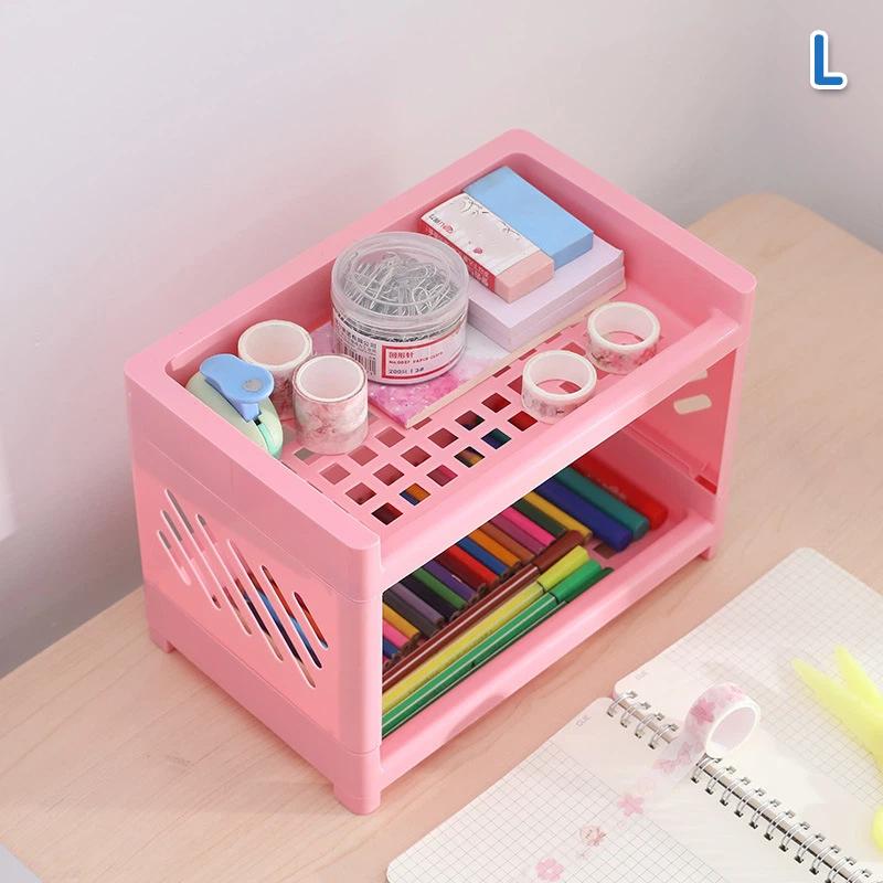 2-Tier Plastic Storage Rack,Multi-Purpose Desktop Organizer Shelf for Bathroom,Kitchen,Makeup & Stationery