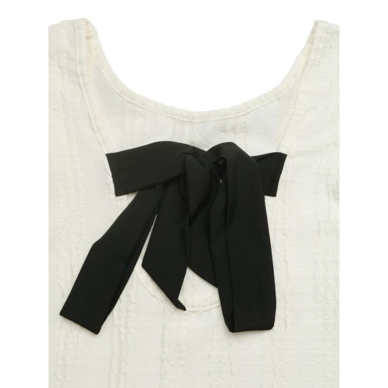 Women Casual Textured Backless Bow Tie Flying Sleeve Knit Short Sleeve T Shirt