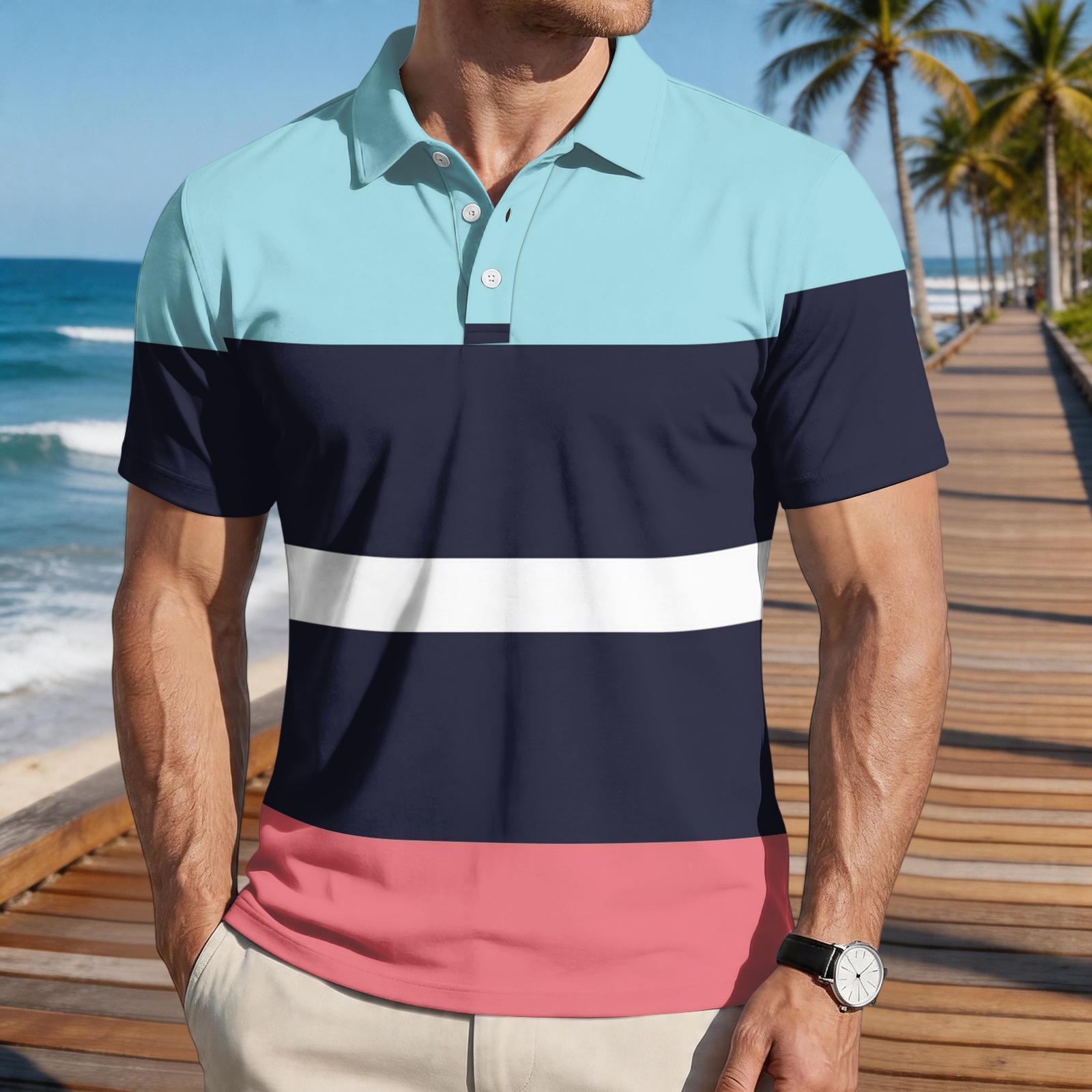 

Men Loose Fit Casual Striped Print Short Sleeve Polo Shirt with Turn Down Collar and Button Closure for Everyday Wear XXL зелёный