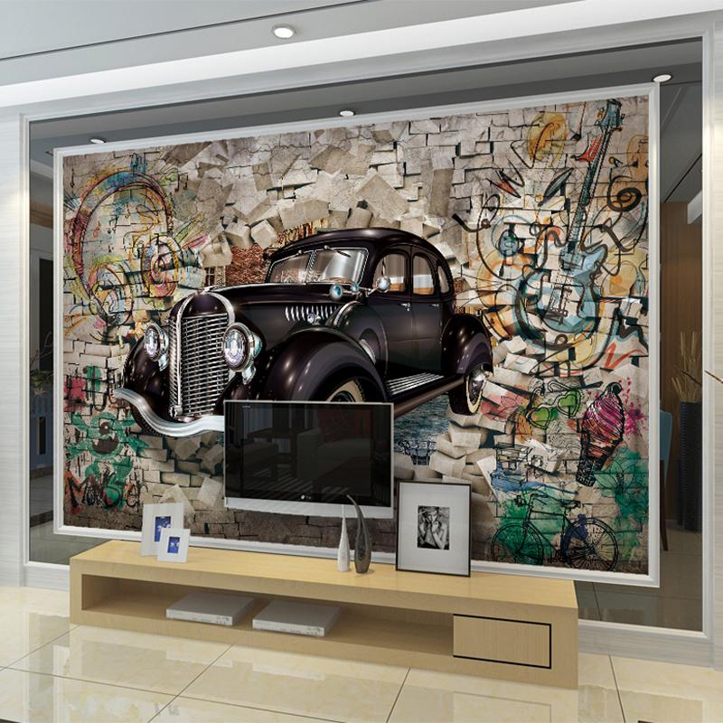 Vintage Wallpaper Custom 3d Stereo Relief Classic Cars Broken Wall Mural Cafe Kid's Room Living Room Backdrop Wall Murals