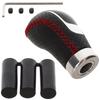 UNIVERSAL 5 SPEED BLACK LEATHER + RED THREAD + SILVER gear shift knob