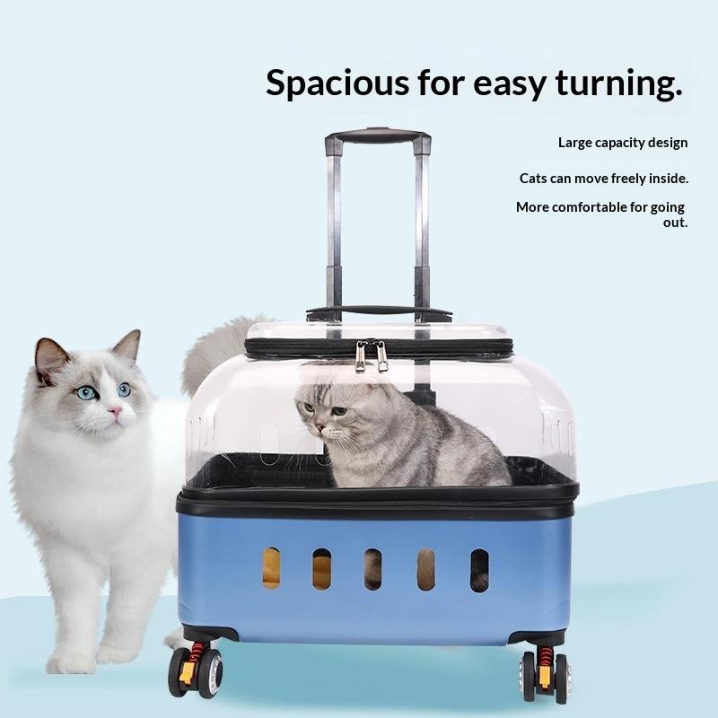 Dog Cat Transparent Bubble Carrier Airline Approved Hard Shell Portable Rolling Luggage Travel Case Dog Stroller Dog Car