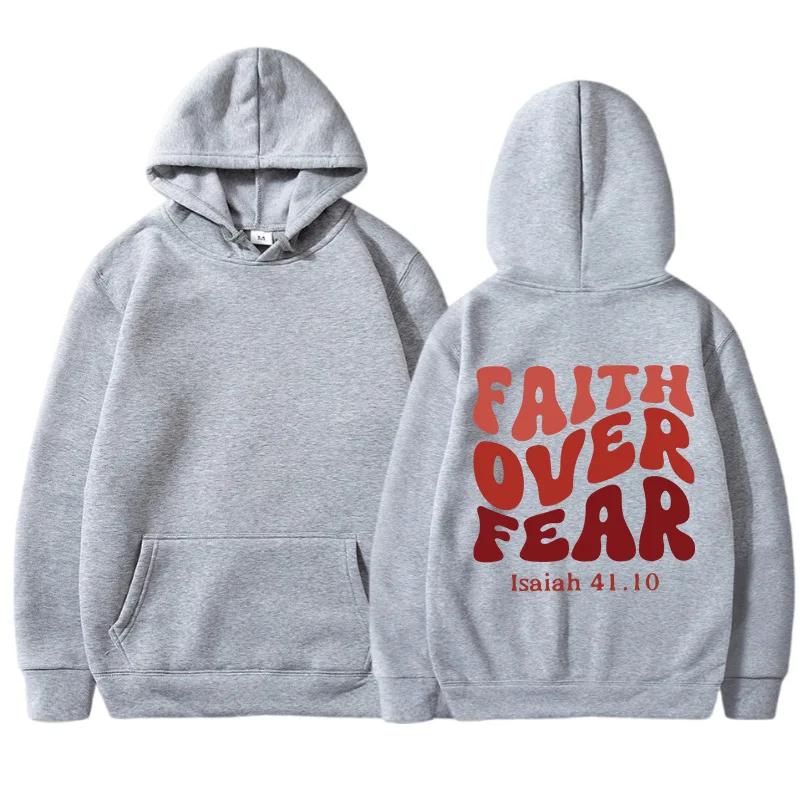 

FAITH OVER FEAR Plush sweatshirt for women 2024 autumn and winter new Korean version student printed hooded loose 3XL