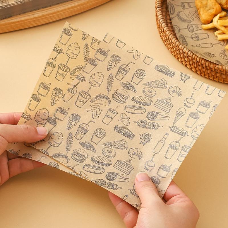 100 Adet Yağ Geçirmez Pişirme Gıda Ambalajı Wax Kağıt Burger Patates Kızartması Sarma Yağlı Kağıt Mutfak Sandviç Ekmek Gıda Pişirme Aletleri