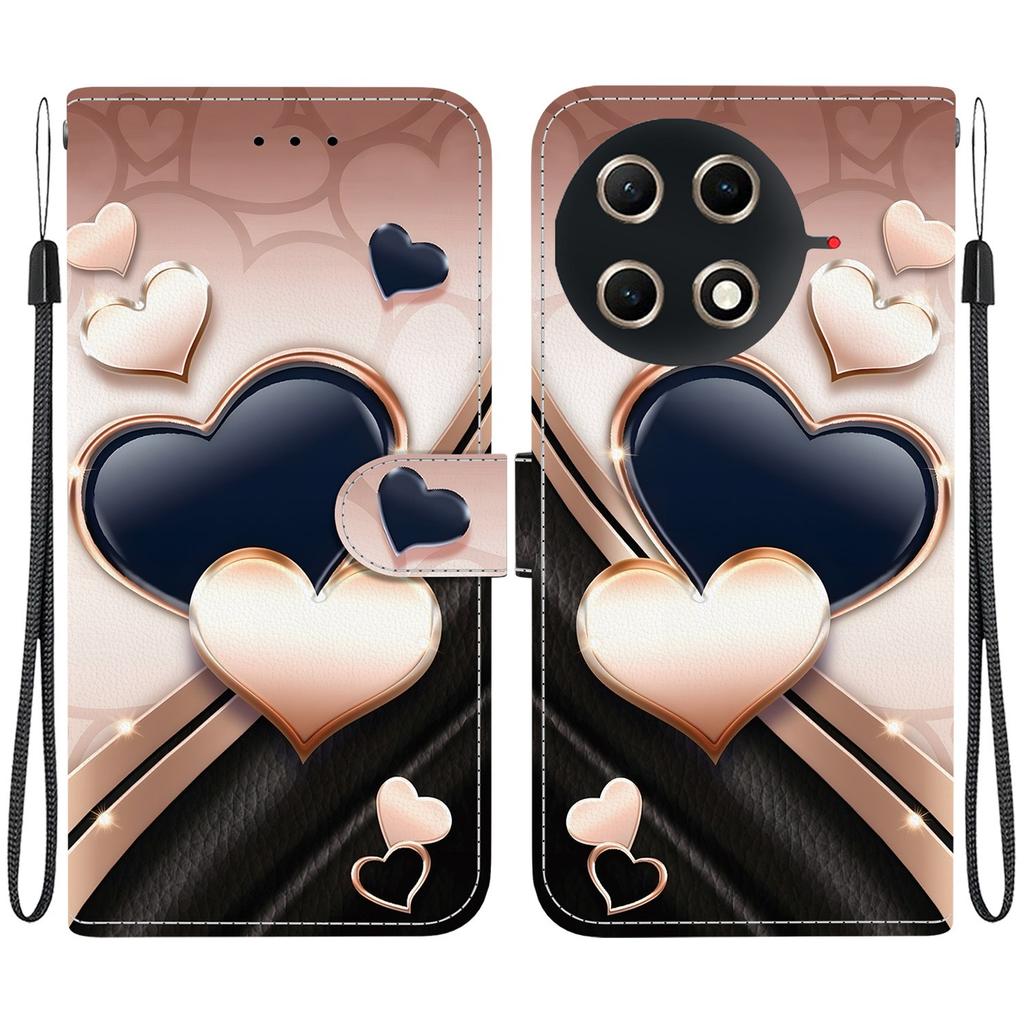 Handmade PU Leather Flip Case for Tecno Camon 30S / Camon 30S Pro Anti-Slip Shockproof Cover with Wrist Strap & Heart/Rose Cat Designs