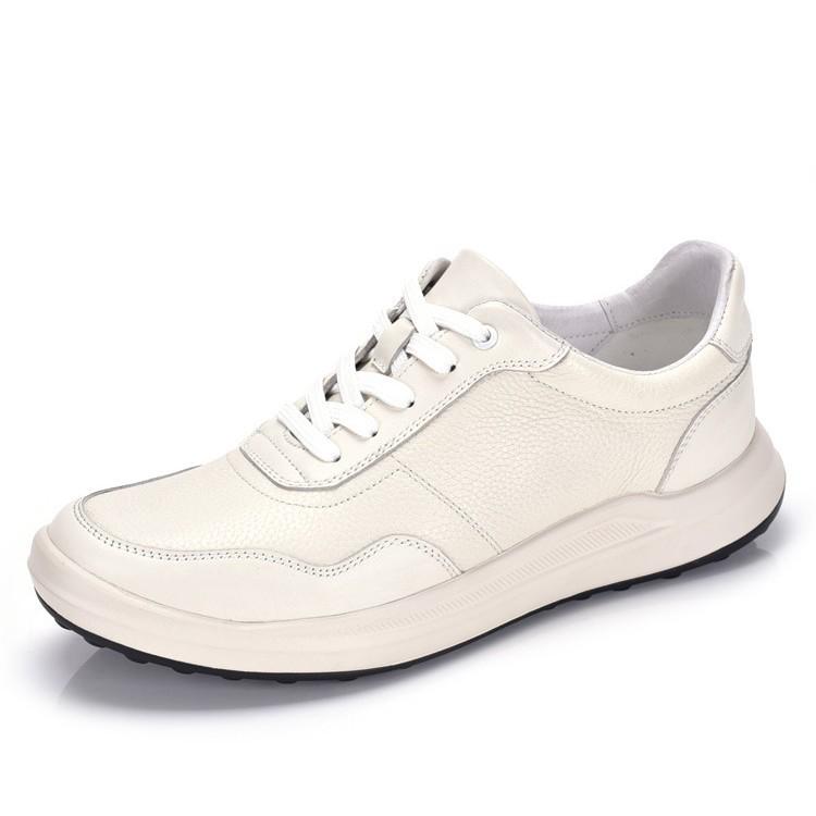 Men's Genuine Leather Lightweight White Casual Shoes - Versatile Soft Sole Sporty Sneakers