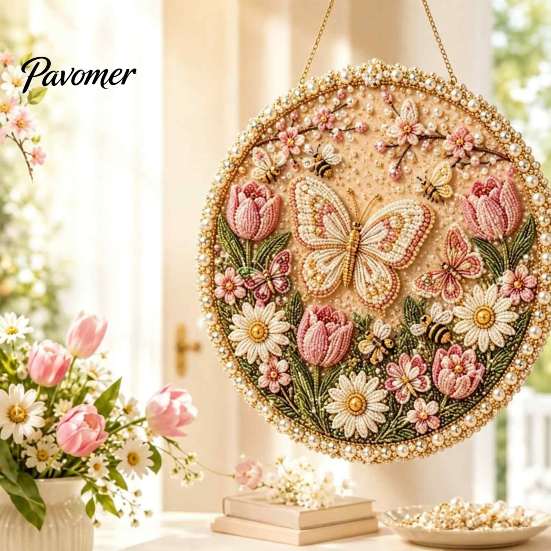DIY Wreath Making Kit Pearl Painting for Adults Beginners, 3D Art Craft Set with Artistic Projects Frame, Decorative Seasonal Wall Hanging Home Decor