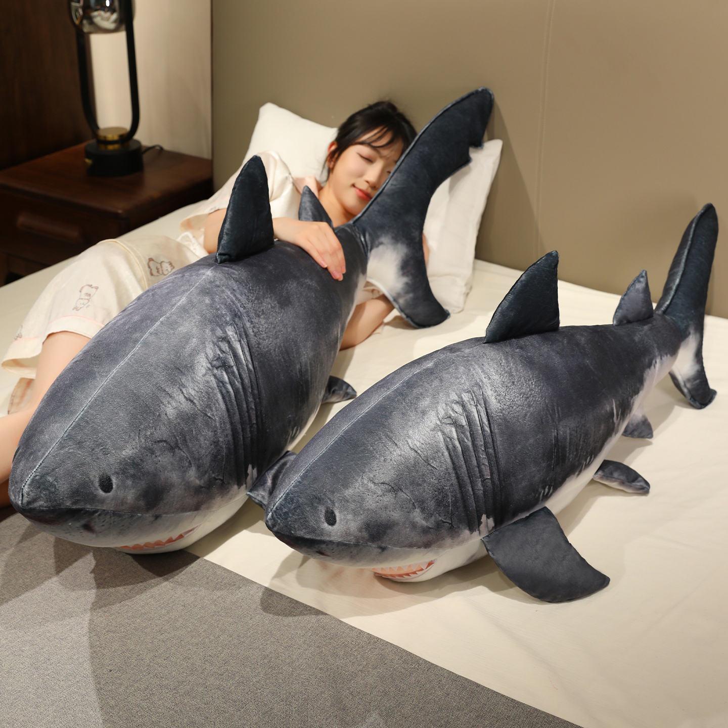 Bai Fen Bai Dolls And Toys Gray Simulated Big Shark Doll Plush Toy Sea Creature Shark Doll Children Soothing Rag Doll