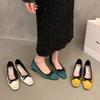 Scarpe Piatte da Donna Rotonde in Raso con Fiocco Design Vintage di Marca Tacco Aperto Dolci per Festa Moda Tacco Quadrato Mocassini da Donna