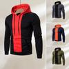 Men Fall Winter Hoodie Colorblock Drawstring Long Sleeves Big Pocket Hooded Retro Thin Loose Daily Wear Casual Sport Top