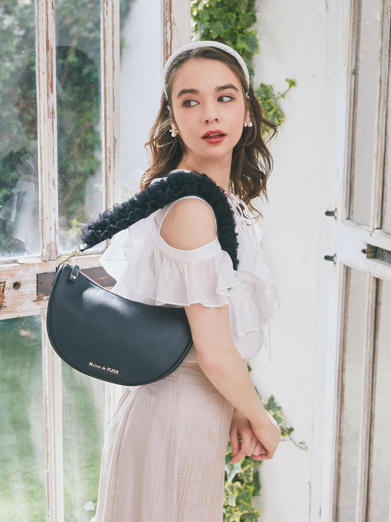 Maison De Fleur Women's Tulle Frill Shoulder Bag, Black, 8A42F0J0200