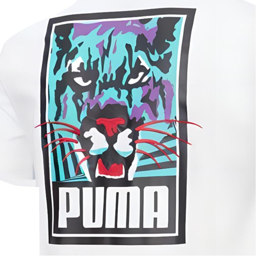 Puma Tricou sport casual cu mânecă scurtă, cu imprimeu cu logo, cu decolteu rotund, pentru bărbați Topuri Alb 596631-02