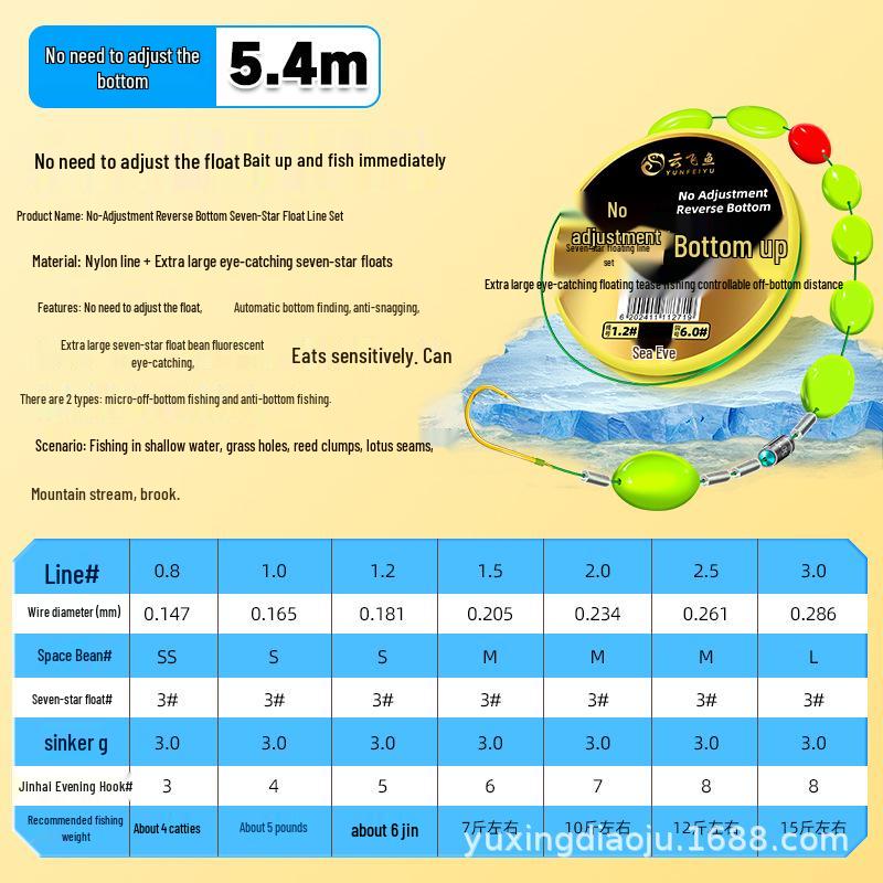 Seven Star Pre-Tuned Fishing Tackle Set: Hook, Nylon Line, and Main Line for Stream Fishing