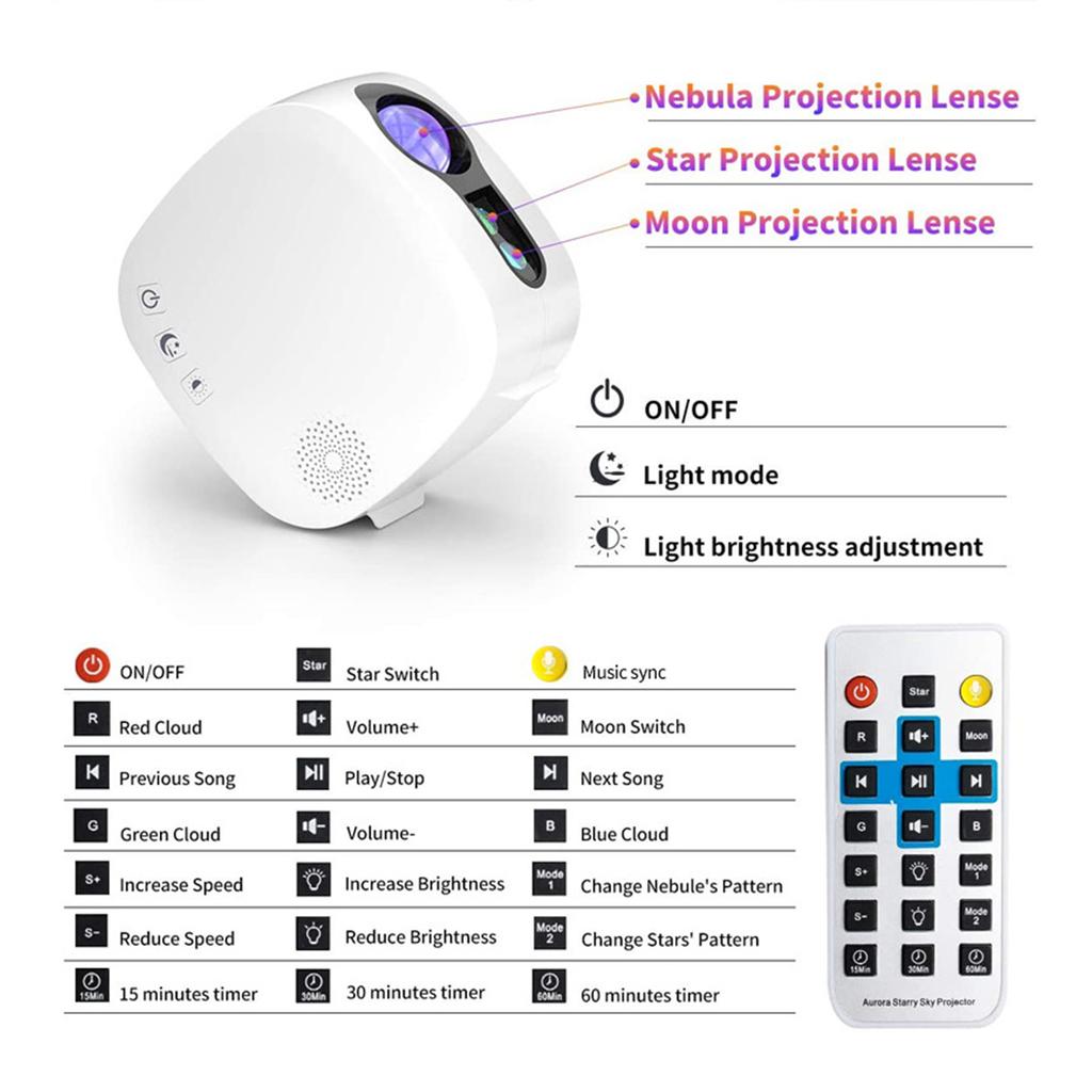 Starry sky light Water ripple light Atmosphere light Colorful music projection Night light Shadow light Night light