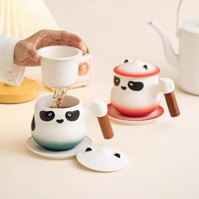 Panda Tea Creative Ceramic Tea Separation Cup With Lid Men'S And Women'S Office Filter Water Cup