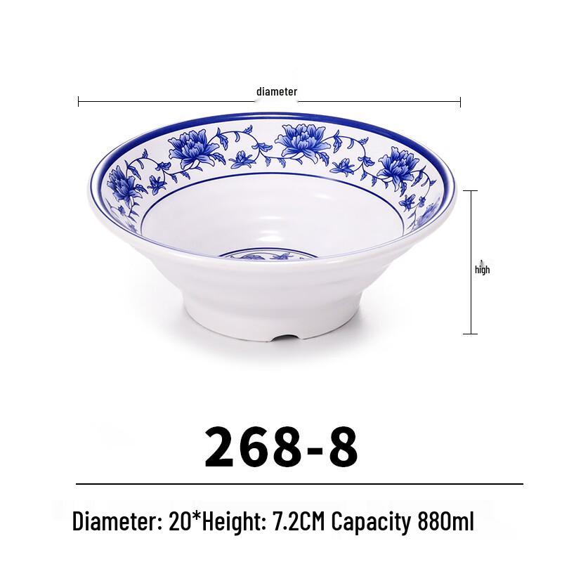 Chinese Style Blue & White Melamine Noodle Bowl