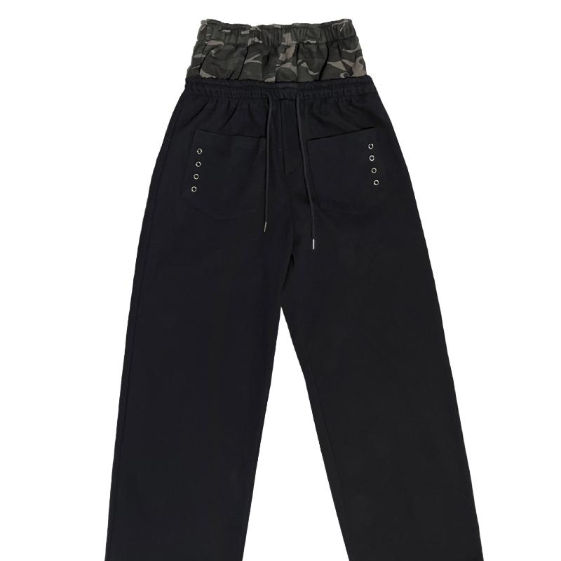 European and American Autumn and Winter Retro Street Embroidery Double Waisted Design Sense Fake Two Loose Casual Sports Pants