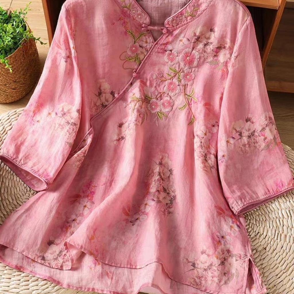New Chinese style diagonal shirt women's new foreign style thin versatile summer top