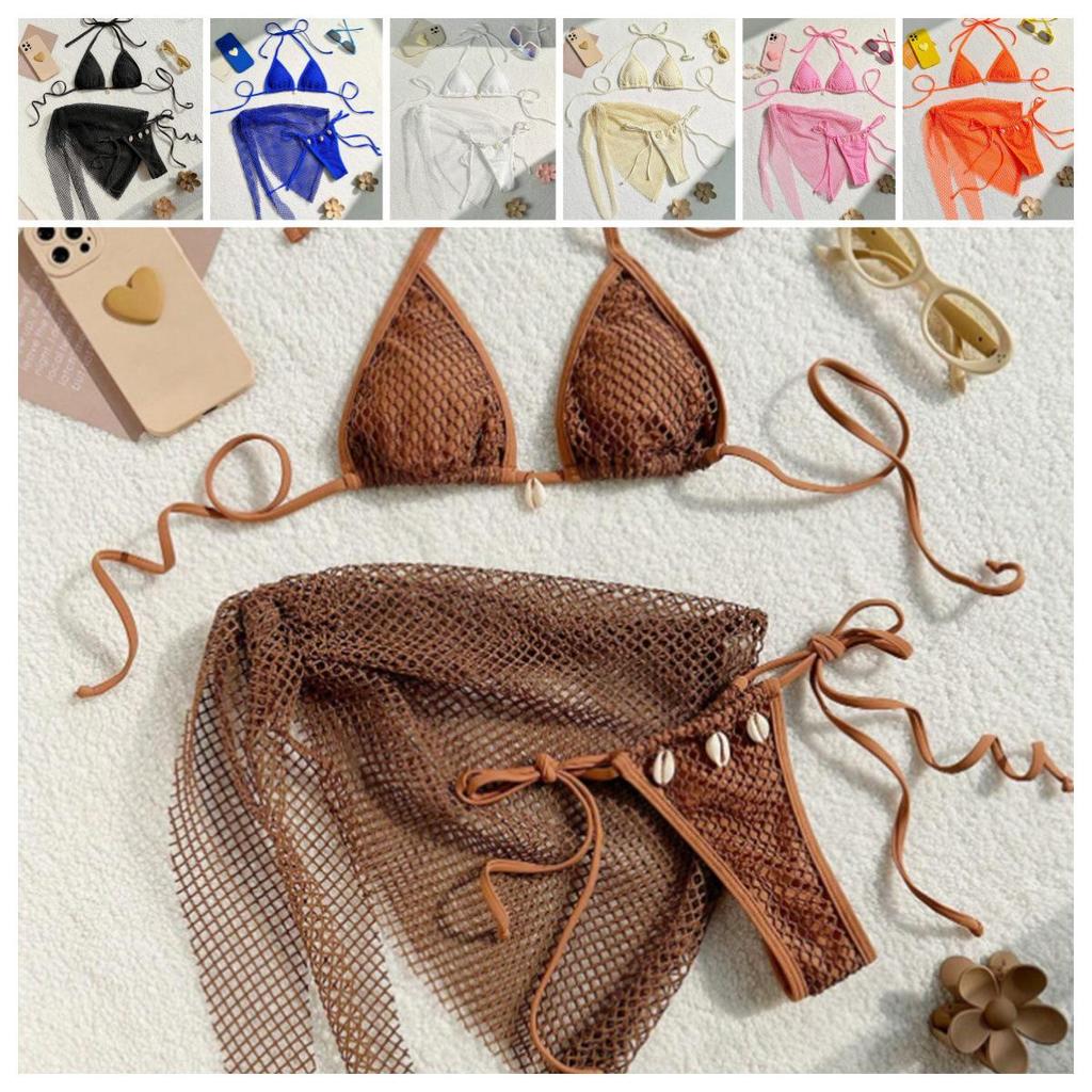 Popular Sexy Strappy Bikini Set with Mesh Wrap Skirt - European & American Style Women's Swimwear