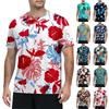 T-shirt d'été à manches courtes à séchage rapide pour homme Léger Protection Solaire Athlétique Pêche Salle de Sport Top Col Rond Imprimé Floral