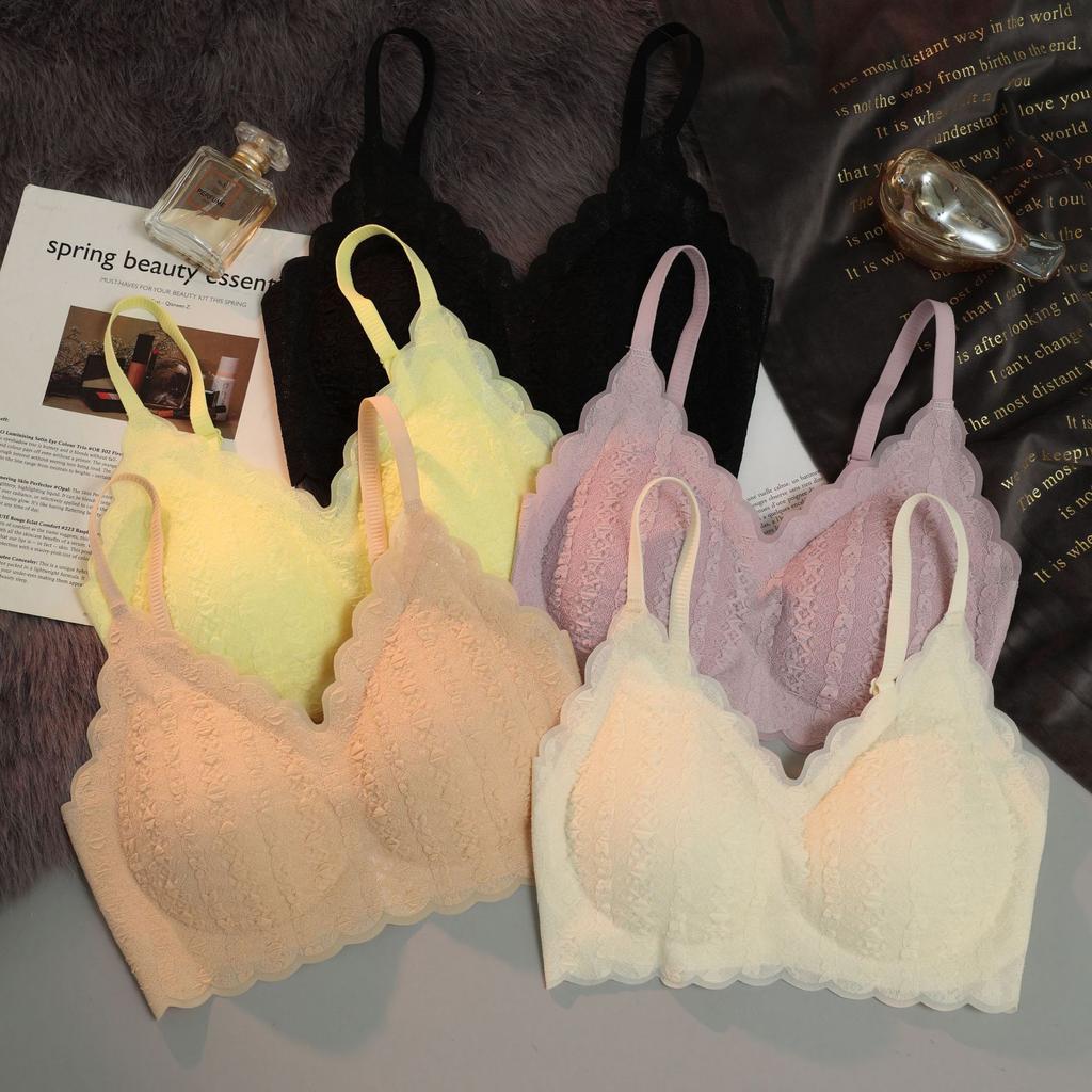 Women's Bra Cloud Bubble Underwear Small Chest Gathered No Underwire Bra Thin Style Lace Bra