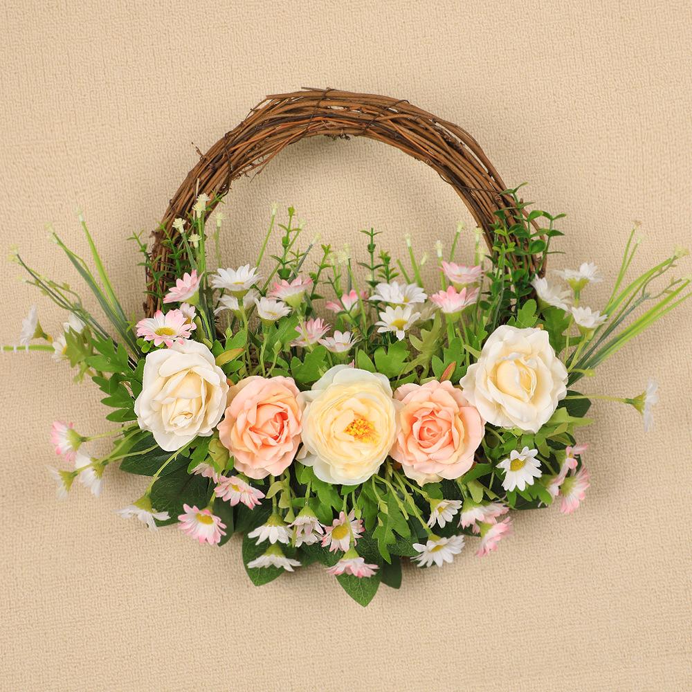 

Сезонный венок для имитации двери, подвесной пасхальный венок для фермерского дома с зелеными растениями, праздничный дверной кулон, украшение