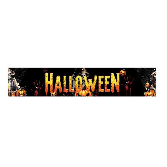 Outdoor Hanging Banners Halloween Fence Banner, 118 x 20 Inch Large Yard Sign Banner Flag, Scary Trick or Treat Party Decor Backdrop Decoration