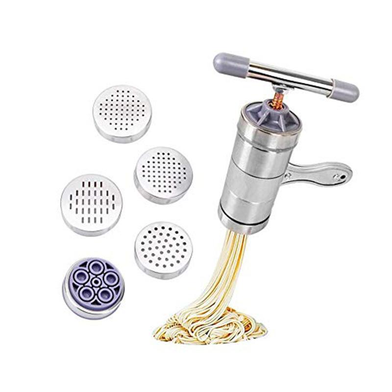 Stainless Steel Manual Noodle Maker Hand Press Pasta Machine For Home Kitchen DIY Fresh Noodle Tool With 2 Or 5 Dies