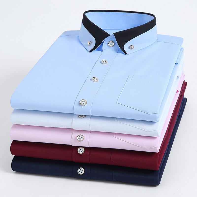 Men's Contrast Color Collar Stretch Long-sleeved Shirt Business Casual Comfortable Non-iron Shirt