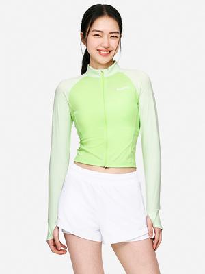 BARREL Women'S Essential Color Block Crop Zip-Up Rash Guard Lime (B5Swwcz002Lim)