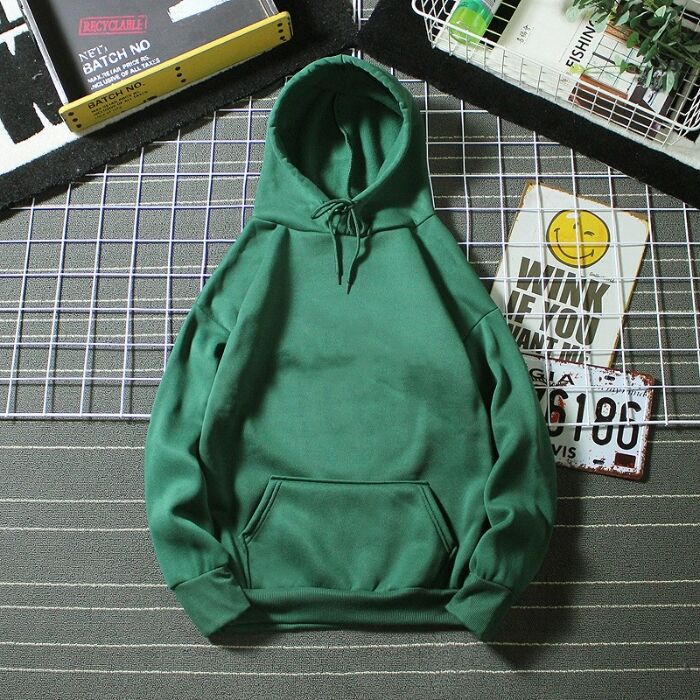 Women's Plain Loose-fit Minimalist Long-sleeved Hooded Sweatshirt