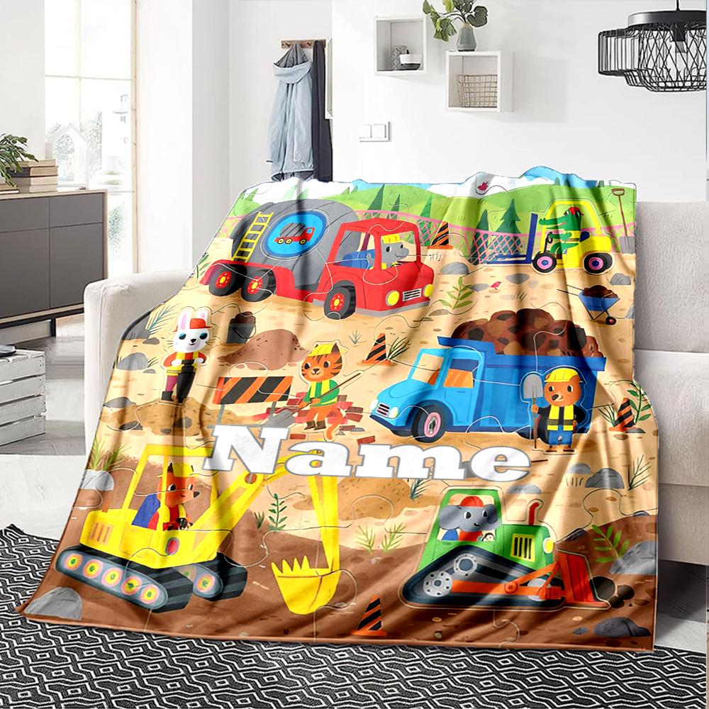 Custom Name excavator Theme Printed Blanket - Perfect for Couch, Bed, Travel & Outdoor Use | Machine Washable, Cozy & Durable.