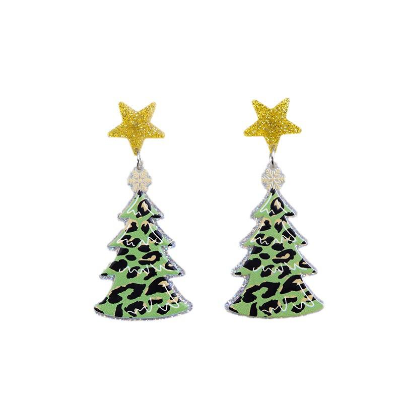 Versatile Women's Christmas Earrings: Five-Pointed Star, Leopard Print, Antlers, Snowflake Acrylic Dangles