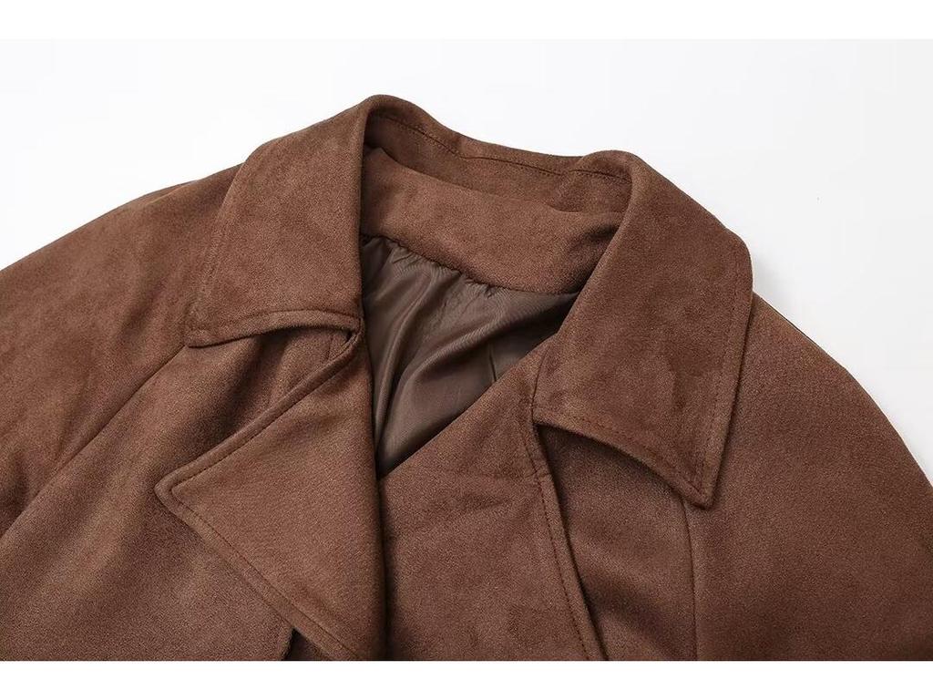 2024 Autumn Women's European & American Style Double-Button Lapel Trench Coat