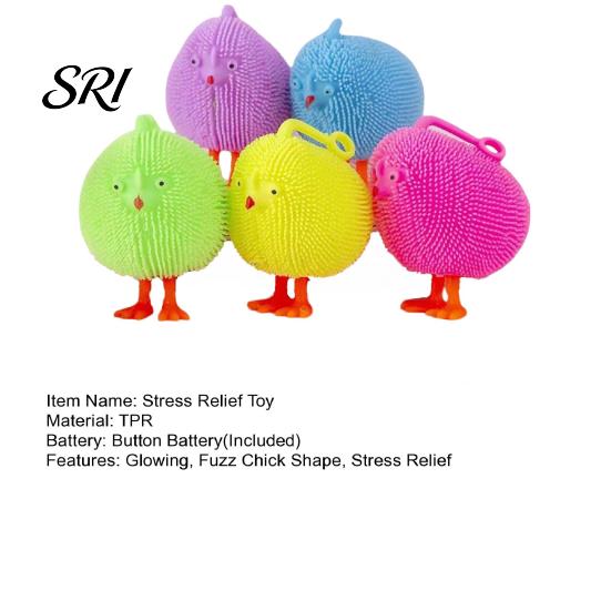 TPR Stress Ball Glowing Fuzz Chick Toy Relief LED Light-up Squeeze Tool Anxiety Reduction Portable Travel School Office Fidget Relaxation