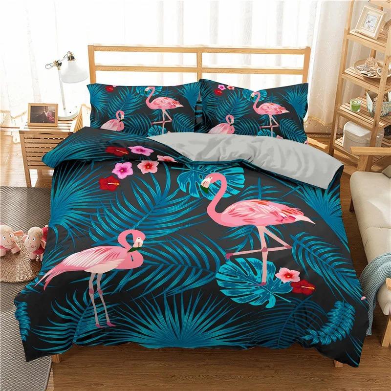 Comforter Girls Flamingo Twin Queen Tropical Leaves Floral Bedding Set For Teen Women Room Dorm Decor Hawaiian Comforter