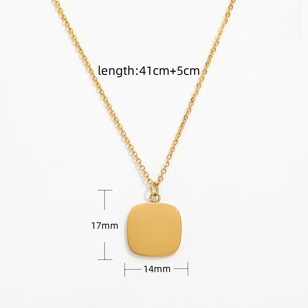 Joolim Jewelry 18K Gold Plated Stainless Steel PVD Link Chain Necklace Dainty Plain Square Pendant Sweater Necklace Design