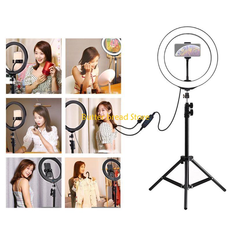 W89C 7.6in LED Selfie Ring Lamp with Tripod Stand and Cellphone Holder for Mobile Phone Live Fill Light Vlog Video Light