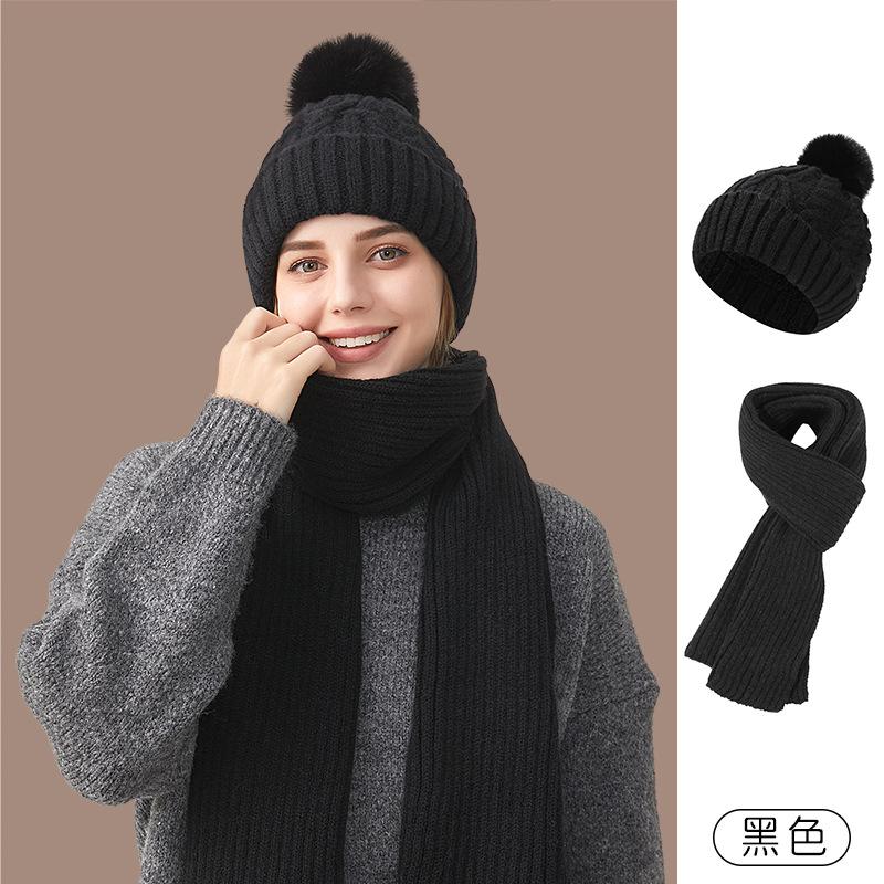 Autumn and winter hats plus scarves, thickened fleece, warm and windproof outdoor knitted two-piece hats