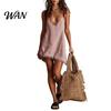 Party Dress Women Short Summer Fringed Deep V Neck Sleeveless Slip Elegant Casual Loose Boho Beach Spaghetti Strap Above Knee Mini