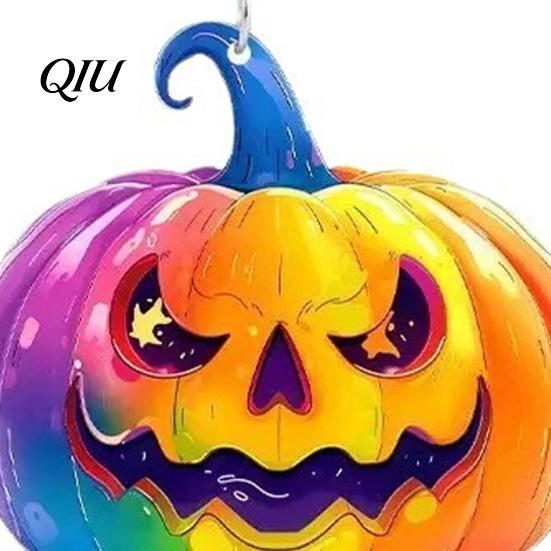Halloween Pumpkin Earrings 1 Pair for Women, Colorful Dangle Acrylic Rainbow Gradient Ornaments Drop Earrings, Jewelry Gifts Carnival Party Starry Sky