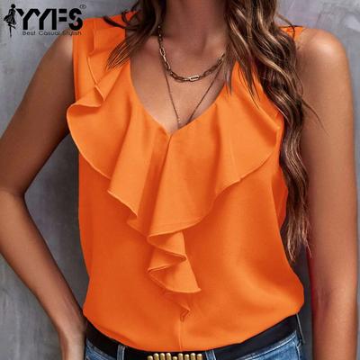 Women's Fashion Casual Summer Spring Solid Color Print Sleeveless V-Neck Blouses & Shirts